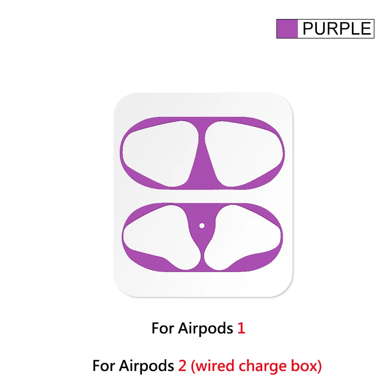 Защита от пыли наклейка для Apple Airpods 2 1 анти-грязь металлическая наклейка для AirPods 2 1 Беспроводная Bluetooth коробка для наушников цветная наклейка - Цвет: Фиолетовый