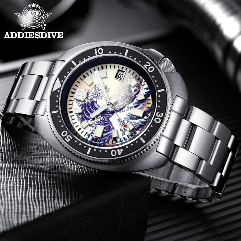 

ADDIES 1970 Automatic Dive Watch NH35 Sapphire Kanagawa Surfing Full Luminous Dial Mechanical Watch Men 200M Diver Watch