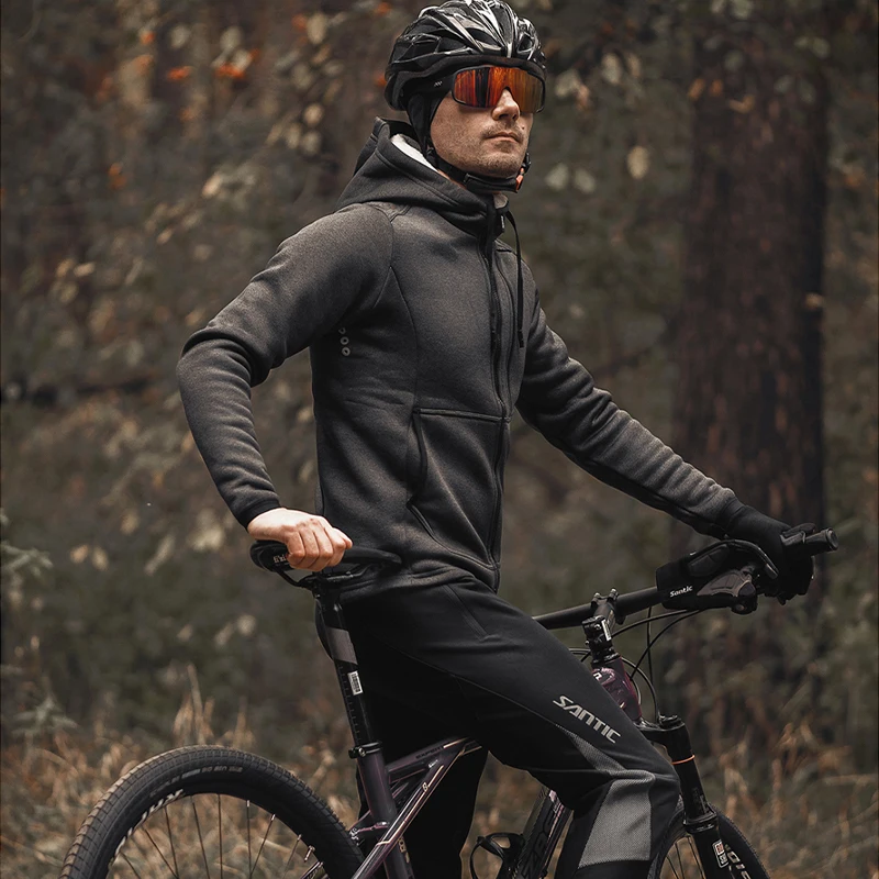 Мужская теплая велосипедная куртка Santic зимняя ветрозащитная флисовая кофта с