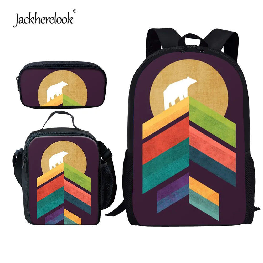 

Jackherelook Bear Animal Print Schoolbag Kids Campus Bookbag Comfort Backpack for Student Durable School Bags 3pcs/Set mochila