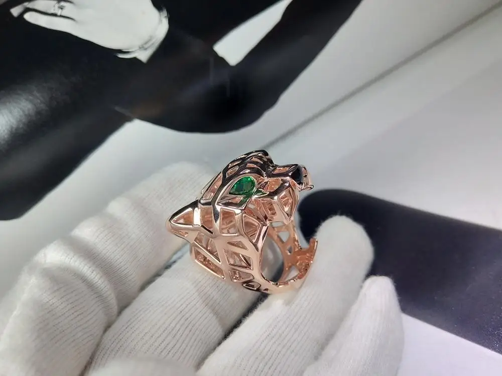 Модные 925 серебро гладкой кольцо с пантерой для мужчин и женщин зеленым глазом