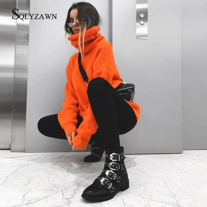 Уличная одежда неоновый Свободный Длинный свитер осенне-зимний модный