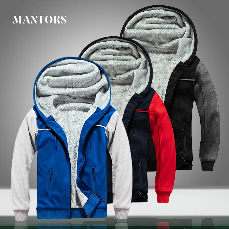 Мужские повседневные толстовки с капюшоном теплые толстые бархатные на молнии