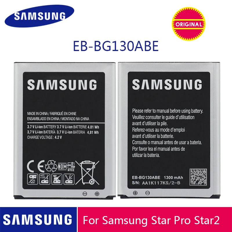 Samsung телефон батарея EB-BG130ABE 1300 мАч для samsung Galaxy Star 2 G130 G130E G130H G130HN G130BU/DS батареи