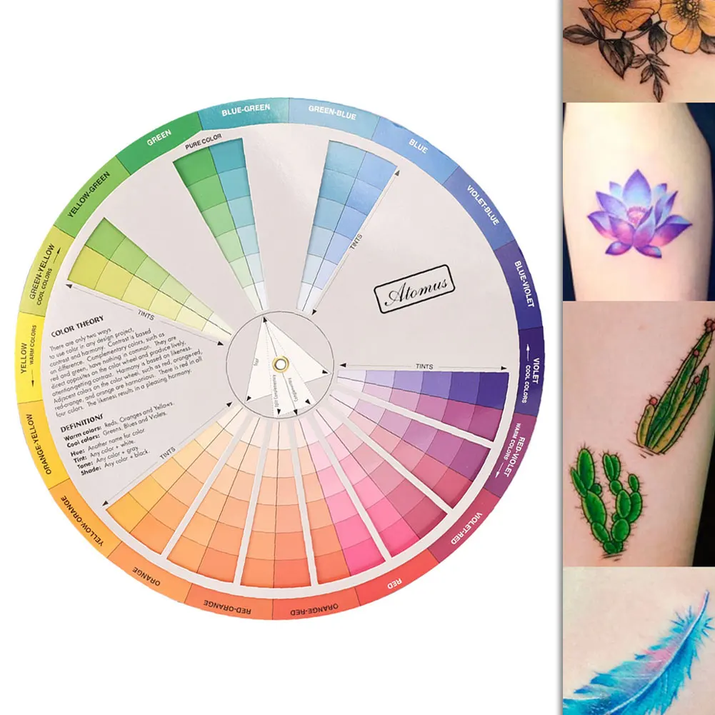 

1PC Tattoo Pigment Wheel Paper Card Supplies Colour Wheel Paint Color Mixing Guide Makeup Blending Board 23cm Tattoo Accessories