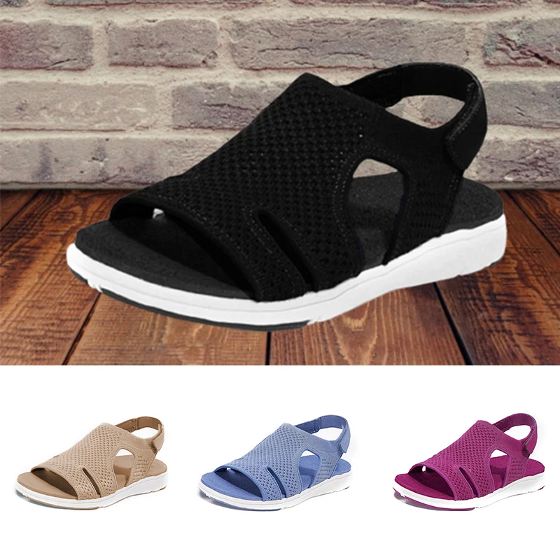 Сандалии женские с открытым носком дышащая вязаная поверхность пляжные