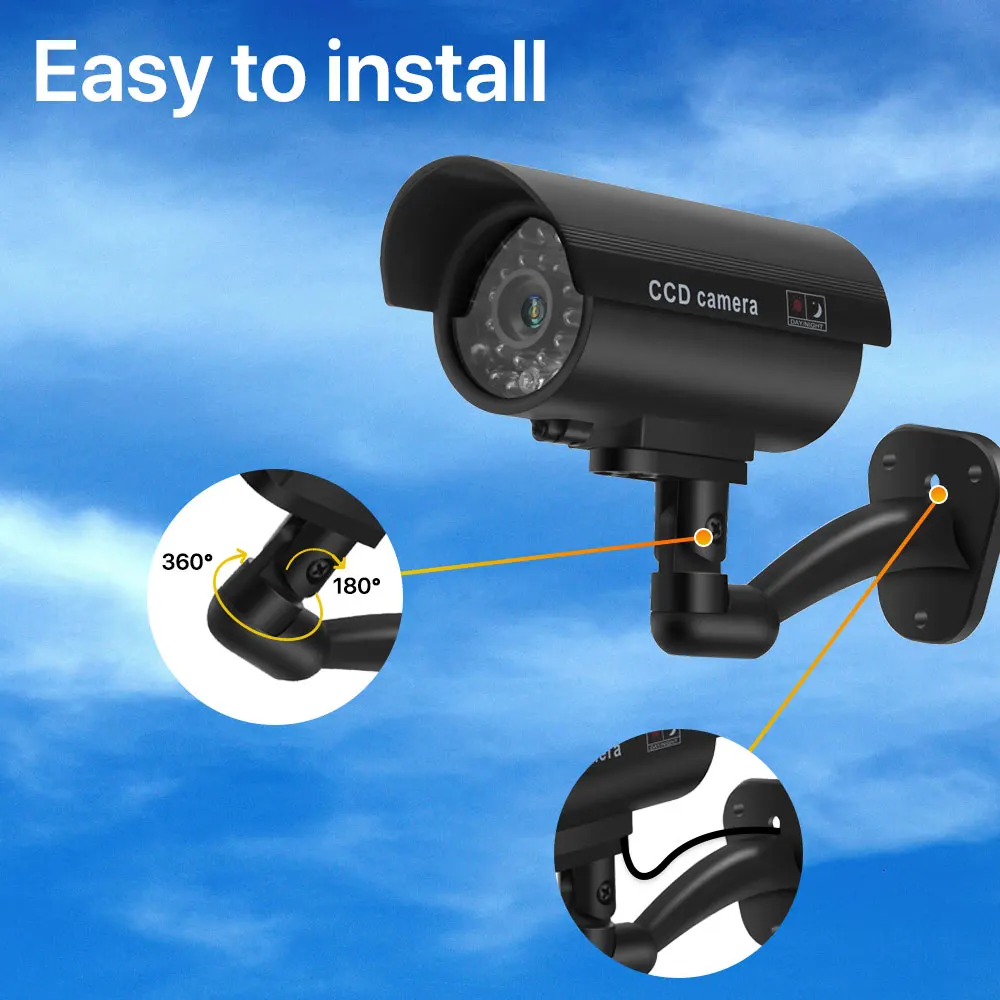 Fake Camera Outdoor Waterproof Security Bullet Dummy Flashing Red LED Monitor Indoor Simulation CCTV Surveillance | Безопасность и