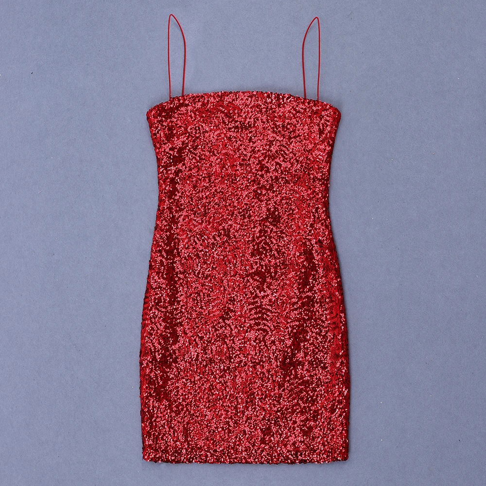 

New Fashion Sleeveless Red Beading Metal Dress Sexy Mini Spaghetti Strap Sequin Dress Christmas Party Dress Women Summer Vestido