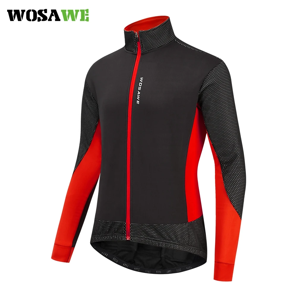 

WOSAWE Men's Winter Windproof Cycling Jacket Water Repellent Full Zipper High Collar Windbreaker Long Sleeve Thermal Sport Coat