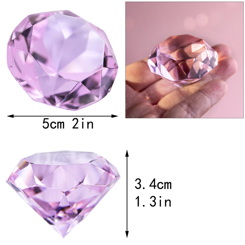 

H&D 50mm Diamond Shaped Pink Glass Crystal Paperweight 6 Pieces Home Office Decor & Wedding Favors Decoration with Gift Box