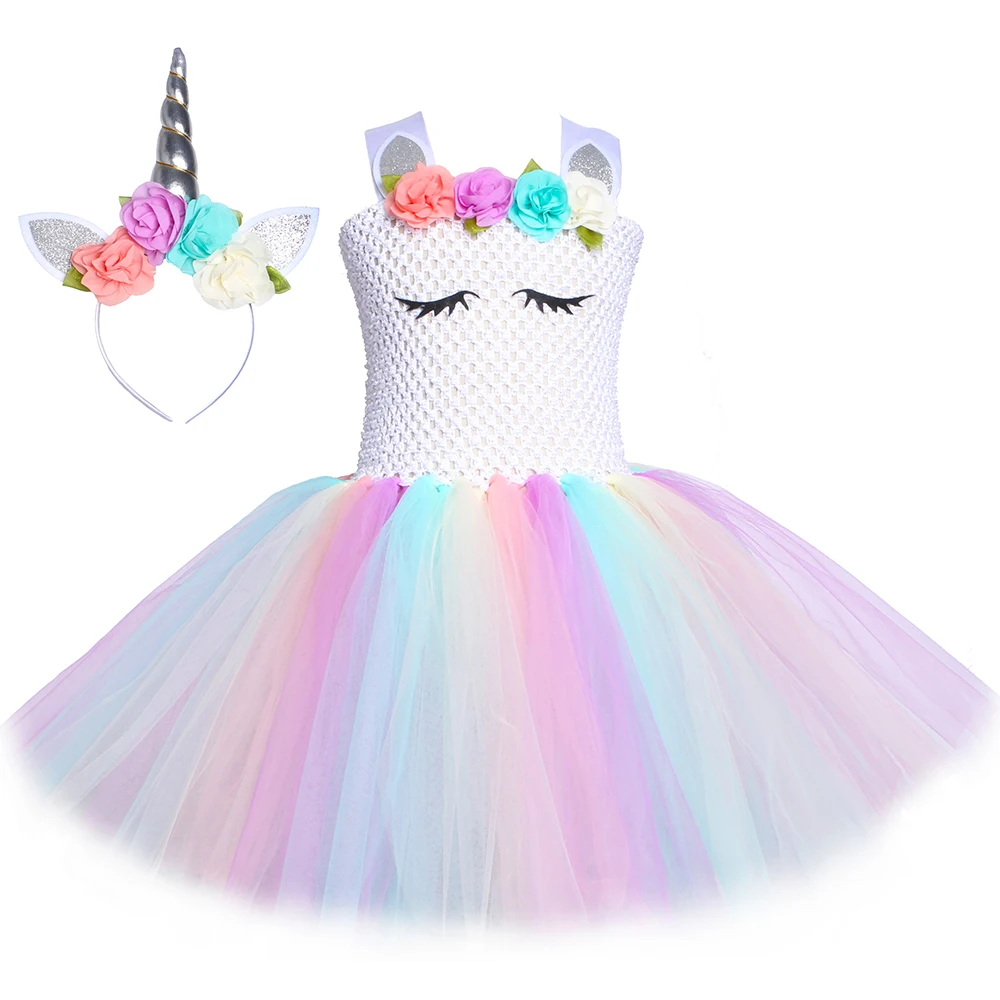 Пастельное платье-пачка с единорогом для девочек Детские Вечерние Платья