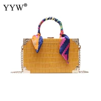 yyw yellow box bag with ribbons handbags female fashion young girl shoulder bags crocodile grain luxury tote party purse wallets