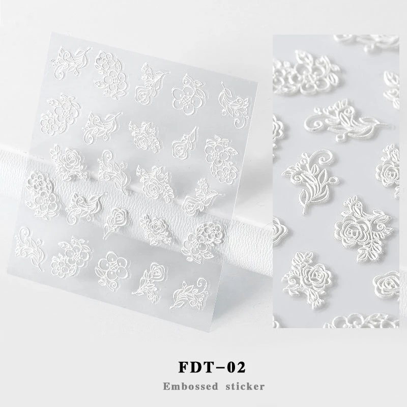 Hot 1PC 5D Acrylic Engraved Flower Nail Sticker Embossed Lace Flower Cute Cat Water Decals Empaistic Nail Water Slide Decals - Цвет: FDT-02