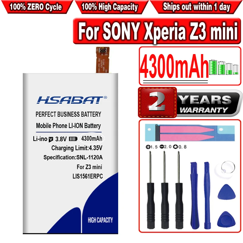 Новый аккумулятор HSABAT 4300 мАч LIS1561ERPC для SONY Xperia Z3 mini Compact M55W D5833 D5803 SO-02G /C4 E5333 E5363 E5306 -