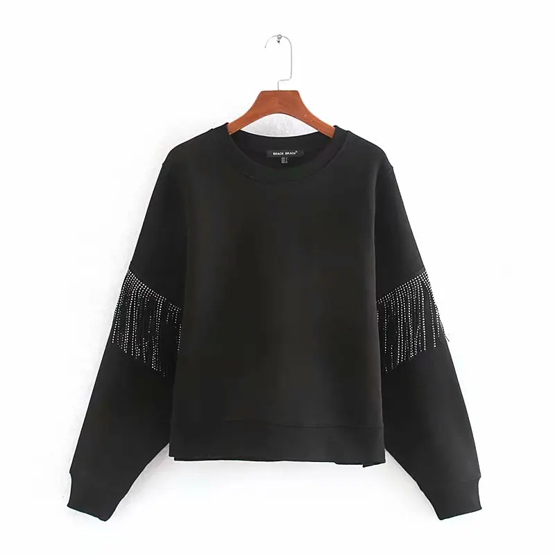 Новинка 2020 женские повседневные Черные свитера с блестками и кисточками