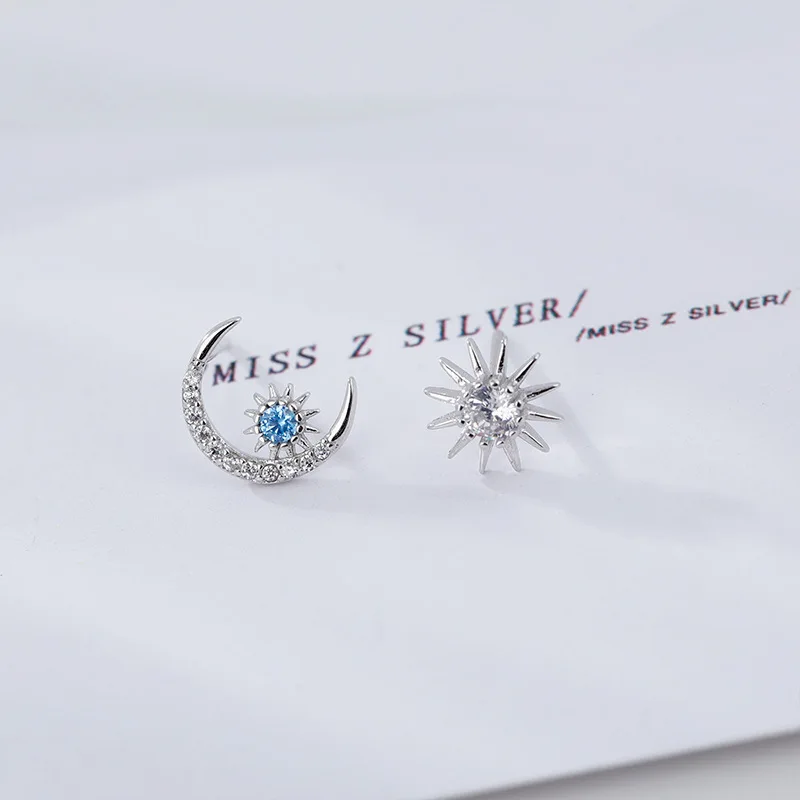 Женские серьги из стерлингового серебра 925 пробы гвоздики с Луной и звездой