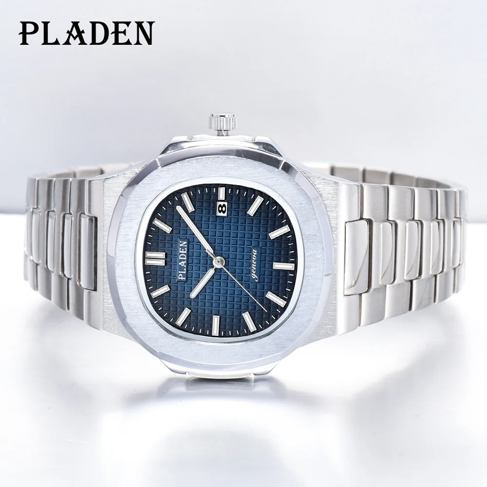 PLADEN New Luxury Men Qquarz Wristwatch Stainless Steel Automatic date Watch Top Brand Sapphire Glass Men Watches reloj hombre