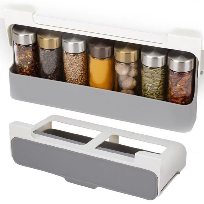 under shelf spice organizer seasoning bottle storage rack cabinet kitchen jars spice organizers punch free bottle storage holder free global shipping