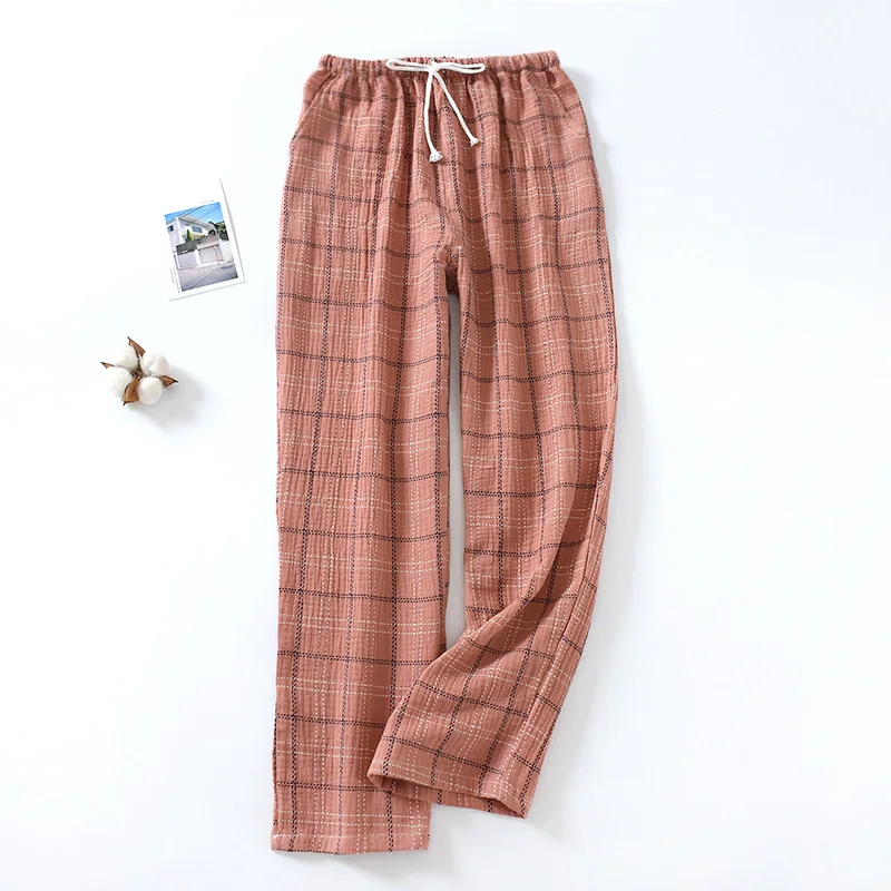 

Couples Sleepwear Crepe And Cotton Big Lattice Drawstring Pants Daily Relaxed Beach Pants For Casual Couples Nightgown Pants