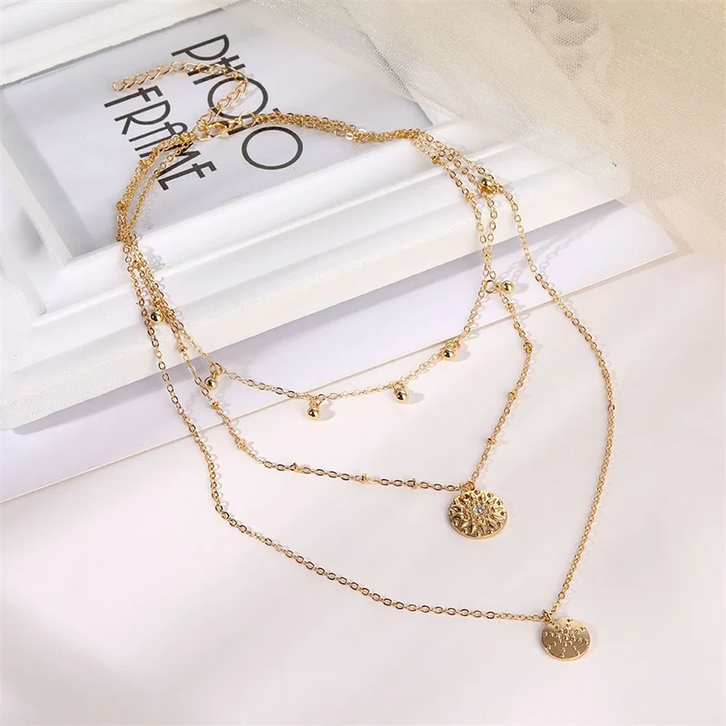 

Vintage Women Multilayer Crystal Pendant Necklace Gold Color Beads Choker Necklaces Jewelry Gifts 2020 New