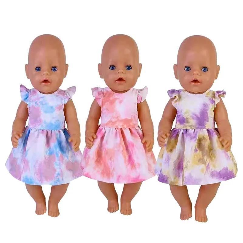 

2021 Baby New Born Fit 18 inch 43cm Doll Clothes Accessories Red Purple Veil Dress Suit For Baby Birthday Gift
