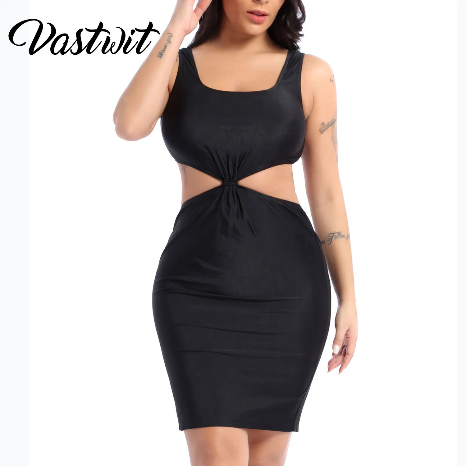 

Womens Sexy Bodycon Mini Dress Sleeveless Basic Black Club Dress