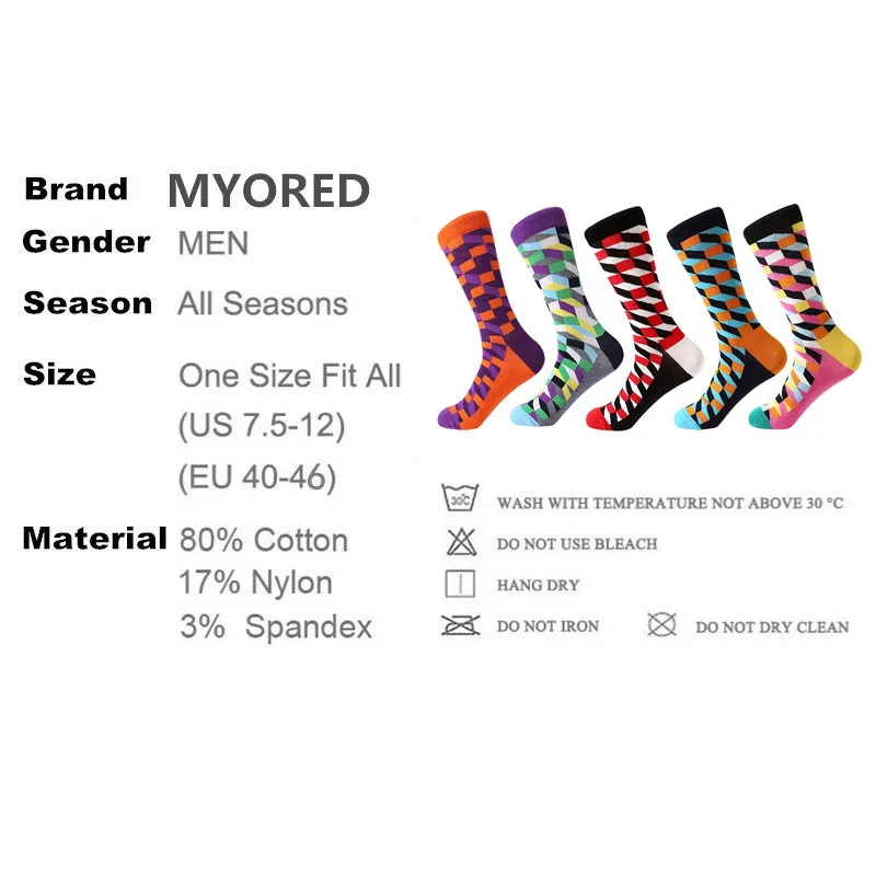 MYORED drop shipping colorful fashion mens socks combed cotton funny crew socks for men Calcetines de hombre