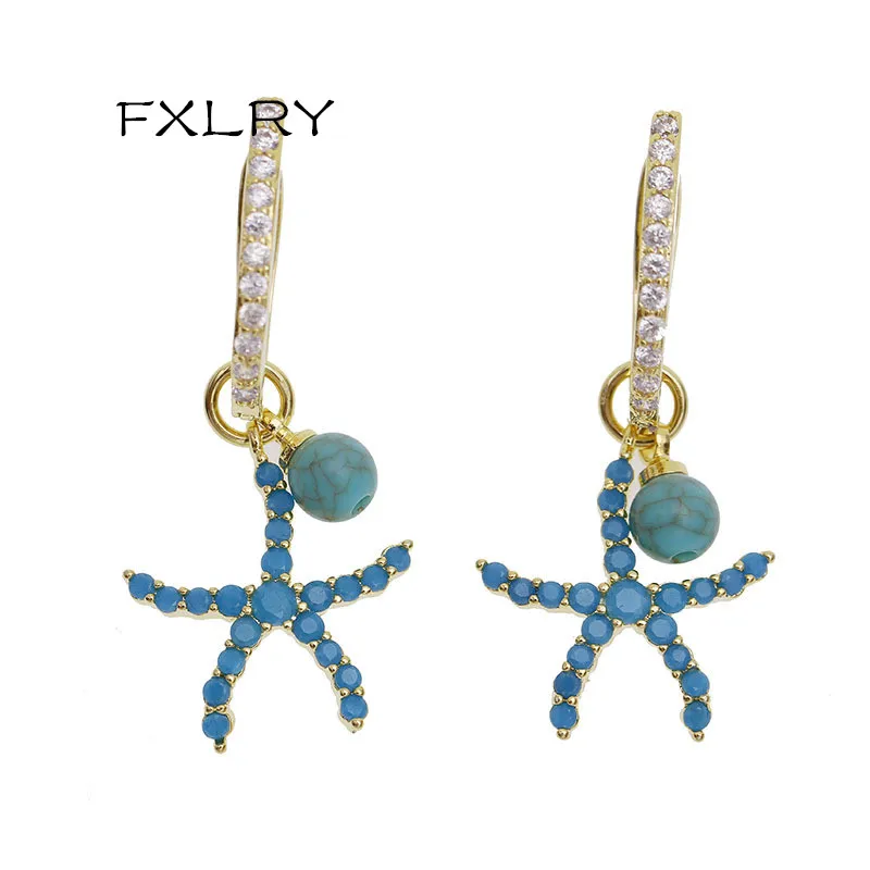 FXLRY хит продаж модные висячие серьги с морской звездой микро инкрустированные