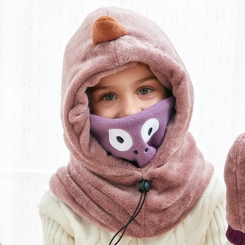 

Russia Winter Children Hats Cartoon Scarf Masks Pullover Caps Kids Thicken Warm Coral Velvet For Baby Boys Girls 2-12 Years Hat