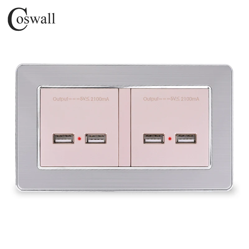 COSWALL настенная розетка 4 USB умный индукционный порт быстрой зарядки для мобильного светодиодный индикатор панель из нержавеющей стали