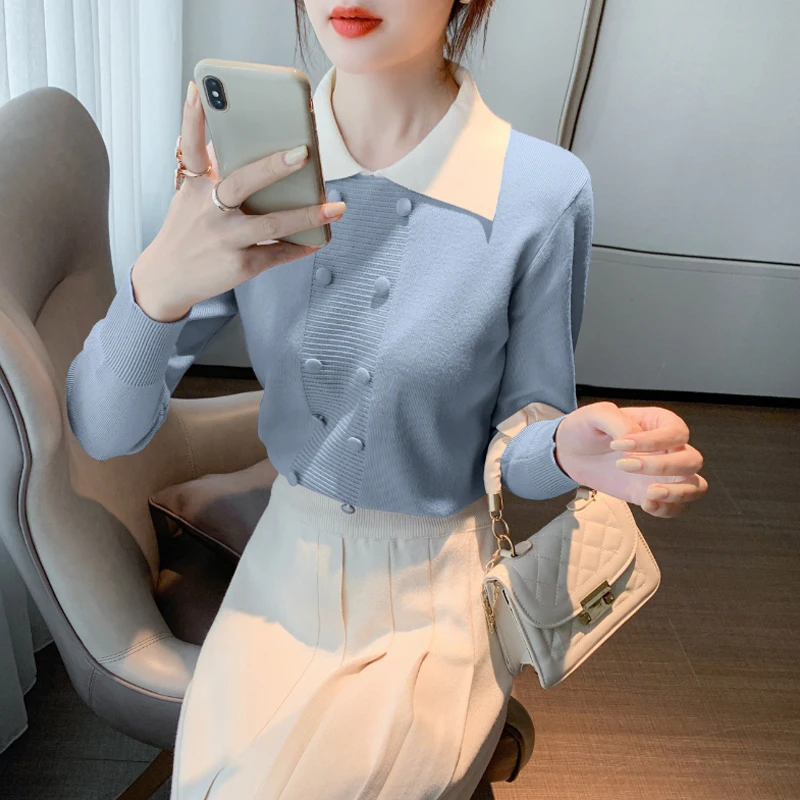 

New Elegant women autumn winter sweater doll collar knit sweater ladies bottoming thickening clothing