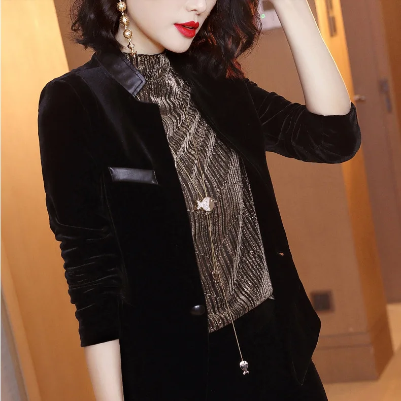 Golden Velvet Coats And Jackets Women Black Cardigan Autumn Coat Female Casual Casaco Feminino Clothes 2019 Outwear | Женская одежда
