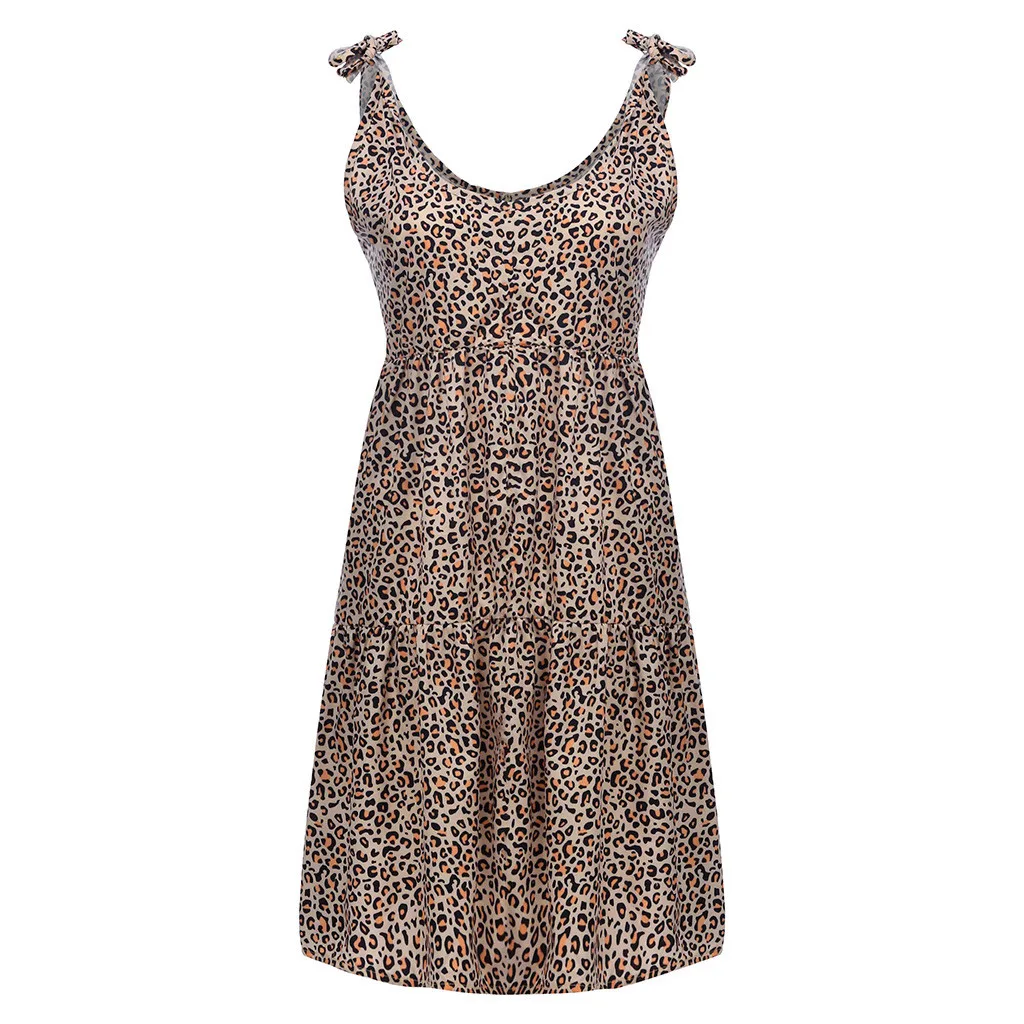 

JAYCOSIN Summer Dress Women Leopard Print Sleeveless Bandage Dress Tunic Sundress Loose Mini Party Dress Vestidos Plus Size 5XL
