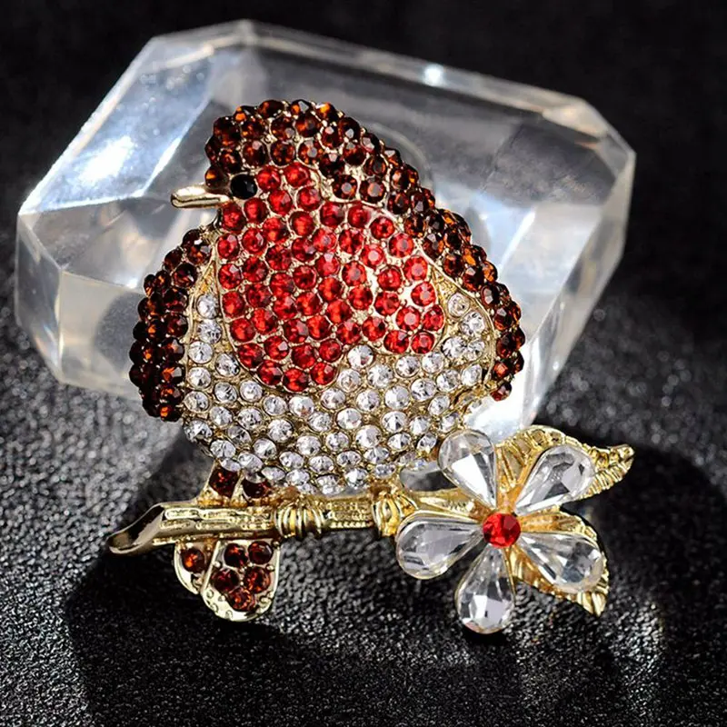 Красного цвета Стразы Колибри броши для женщин милые птицы Стиль Ювелирная Брошь