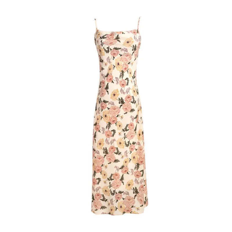

2021 new summer luxury high-end printing suspender dress floral skirt waist show thin temperament long skirt woman