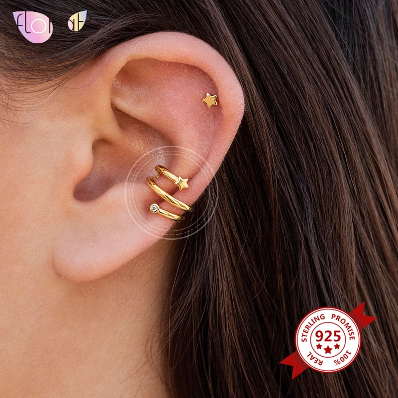 Минималистичные серьги клипсы с покрытием 24 каратным золотом/серебром 925 пробы