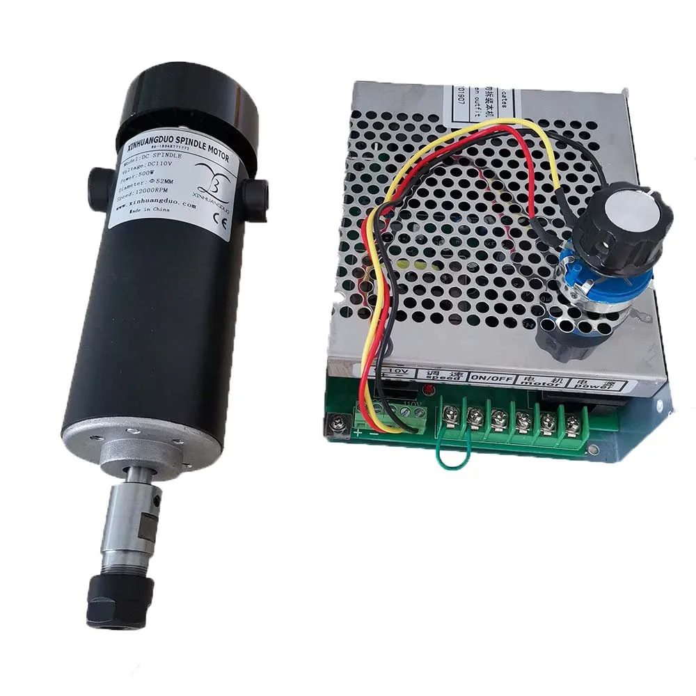 

110 В 500 Вт ЧПУ Шпиндельный двигатель 52 мм шпиндель ЧПУ с воздушным охлаждением Шпиндельный двигатель ER11/ER16 цанговый патрон + 1 шт. источник питания MACH3
