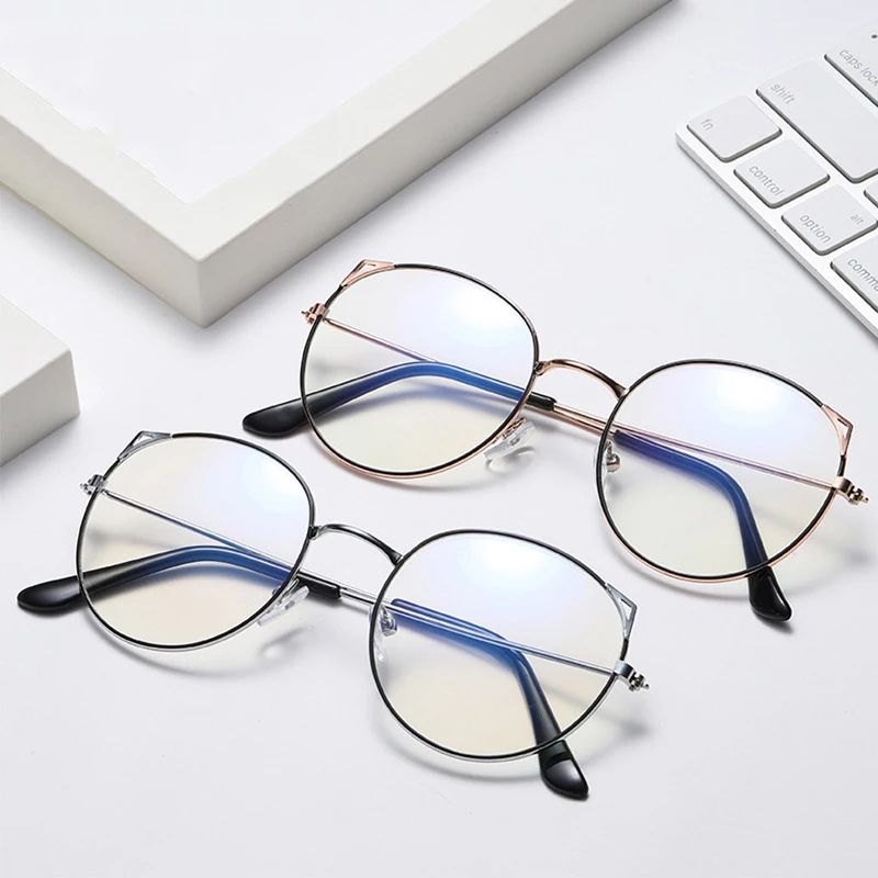 Мужские и женские очки в металлической оправе простые круглые с кошачьими ушками