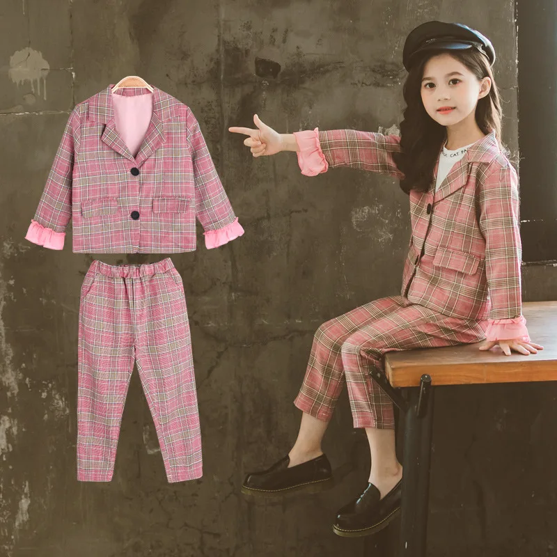 Toddler Girl Fall Clothes Outfits For Girls Children/kids Tracksuit Wedding Kids Suit Formal Pant Plaid Blazer Set 10 | Детская одежда