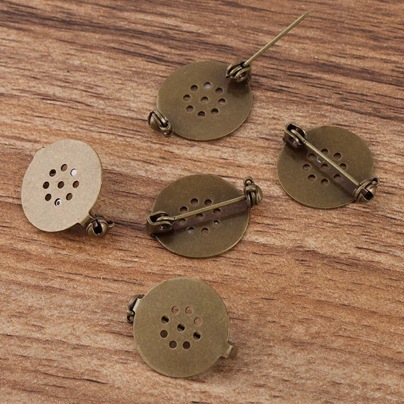 

10Pcs/Lot 17mm Round Copper Brooch Pins Brooch Bezel Cabochon Base With Beaded Position Flat For DIY Jewelry Making Accessories