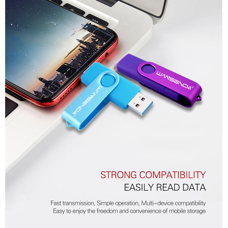 Wansenda USB 3 0 флеш-накопитель 256 ГБ 128 Гб 64 32 16 8 OTG 2 в 1 высокоскоростной Pendrive для Android/ПК