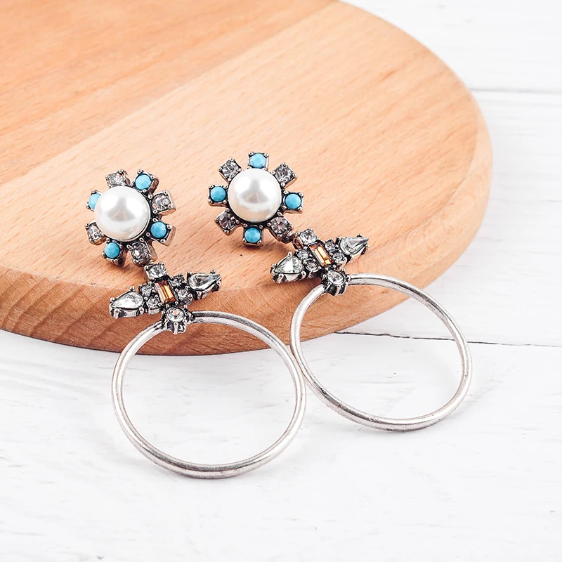 Массивные серьги из смолы акриловый жемчуг синий кристалл Винтажные для женщин