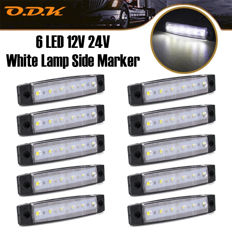 

10PCS 6 SMD LED Side Marker Light Indicators Turn Signal Rear Tail Stop Side Lamp Auto Car Bus Trailer Truck Lorry 12V 24V White