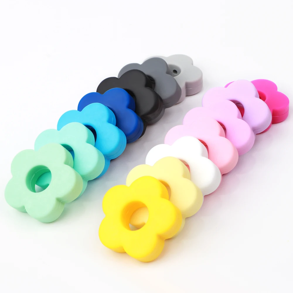 TYRY.HU-Cuentas de silicona para dentici&oacute;n de beb&eacute;, 10 piezas, flor, manualidades de enfermer&iacute;a, cuentas para masticar, Clips, cadena para chupete, accesorios de juguete-2