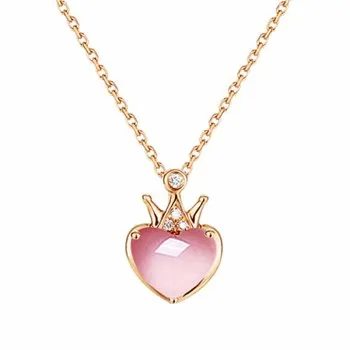 

Korean Crown Heart Pendant Necklace Fashion Silver Clavicle Chain Simple Net Red Powder Crystal Pendant Confession Gift Jdz655