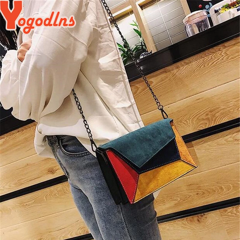 

Retro Matte Patchwork Crossbody Bags for Women small Chains Strap Shoulder Bag Lady Small Flap criss-cross Bag