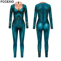 fccexio 2021 blue fish sequins 3d print sexy bodysuits women s xl long sleeve cosplay new party tight sexy jumpsuits