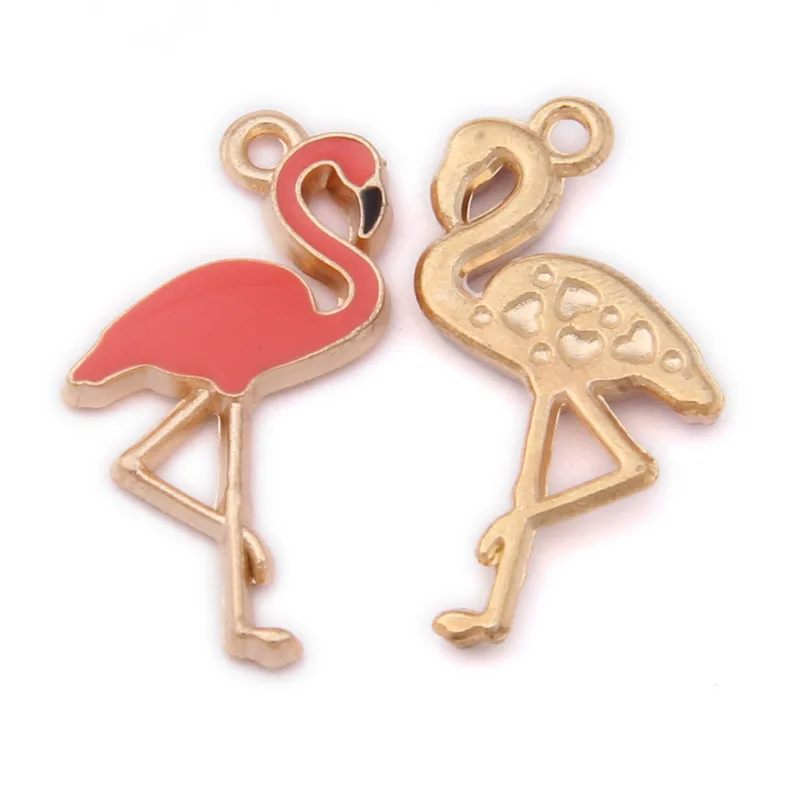 6 pcs 15x26mm Alloy Enamel Drop Oil Red Pink Swan Pendant DIY Necklace Findings Flamingo Charms for Animal Accessories Making | Украшения и
