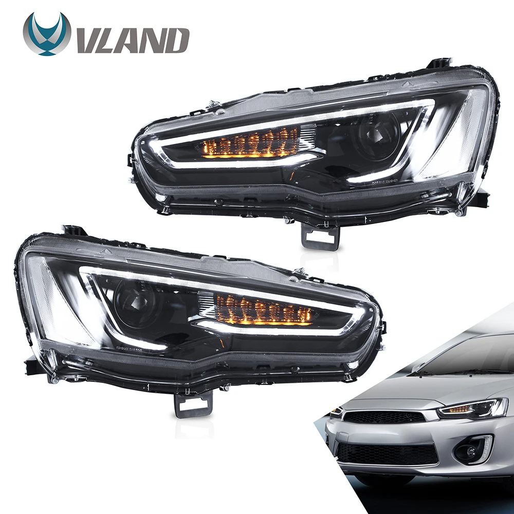 

VLAND Car Headlights Assembly For 2008-2018 Mitsubishi Lancer EVO X HeadLamps With Sequential Turn Signal Dual Beam Lens