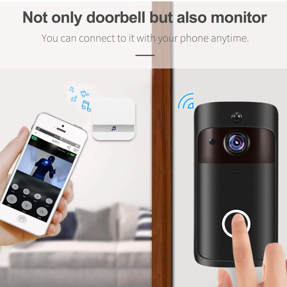Wi-Fi, видеопереговорное устройство глазок дверной звонок, камера перезвон 1080P HD ИК Ночное видение 160 градусов Беспроводной удаленно